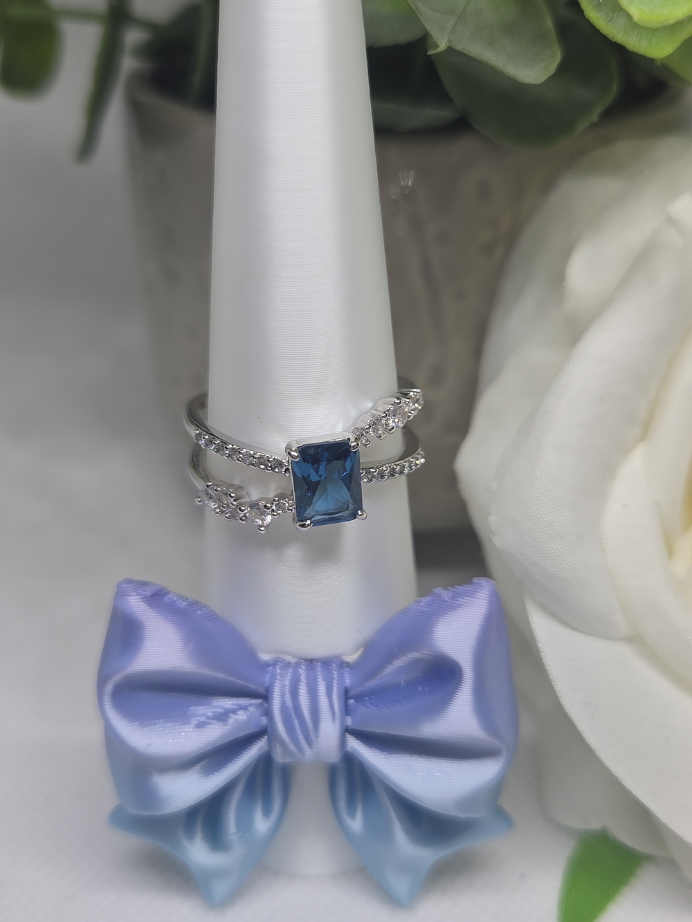 BP Blue Topaz CZ Ring On Rhodium Plating